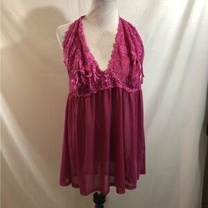 Hips & Curves Raspberry Babydoll Halter With Lace - Womens 4X, NEW